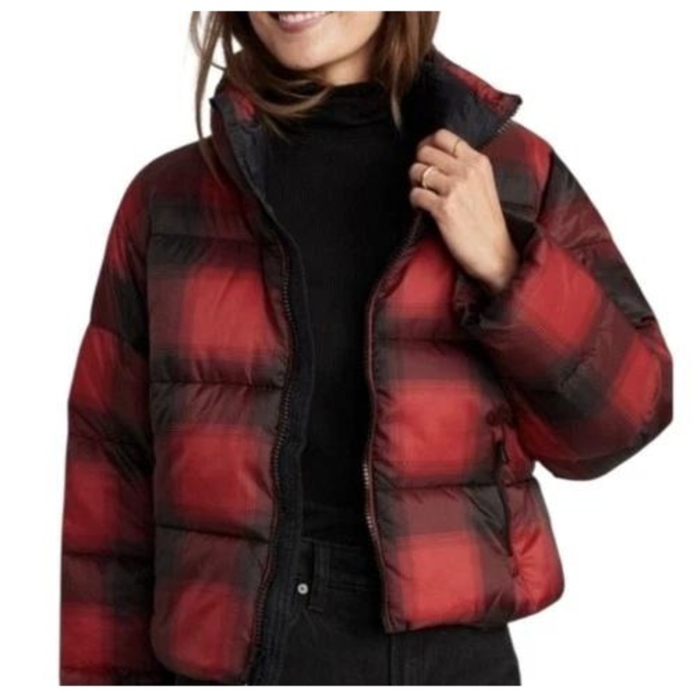 Old Navy Women's Coat Sz S Buffalo‎ Plaid Red Black Puffer Jacket